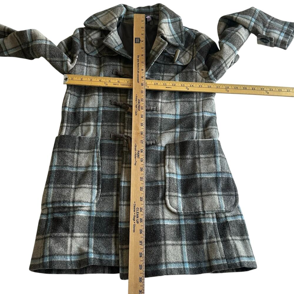 Womens Jacket Size Extra Small Blue Gray Plaid Knee Length Y2K Fall Academia - Picture 3 of 11